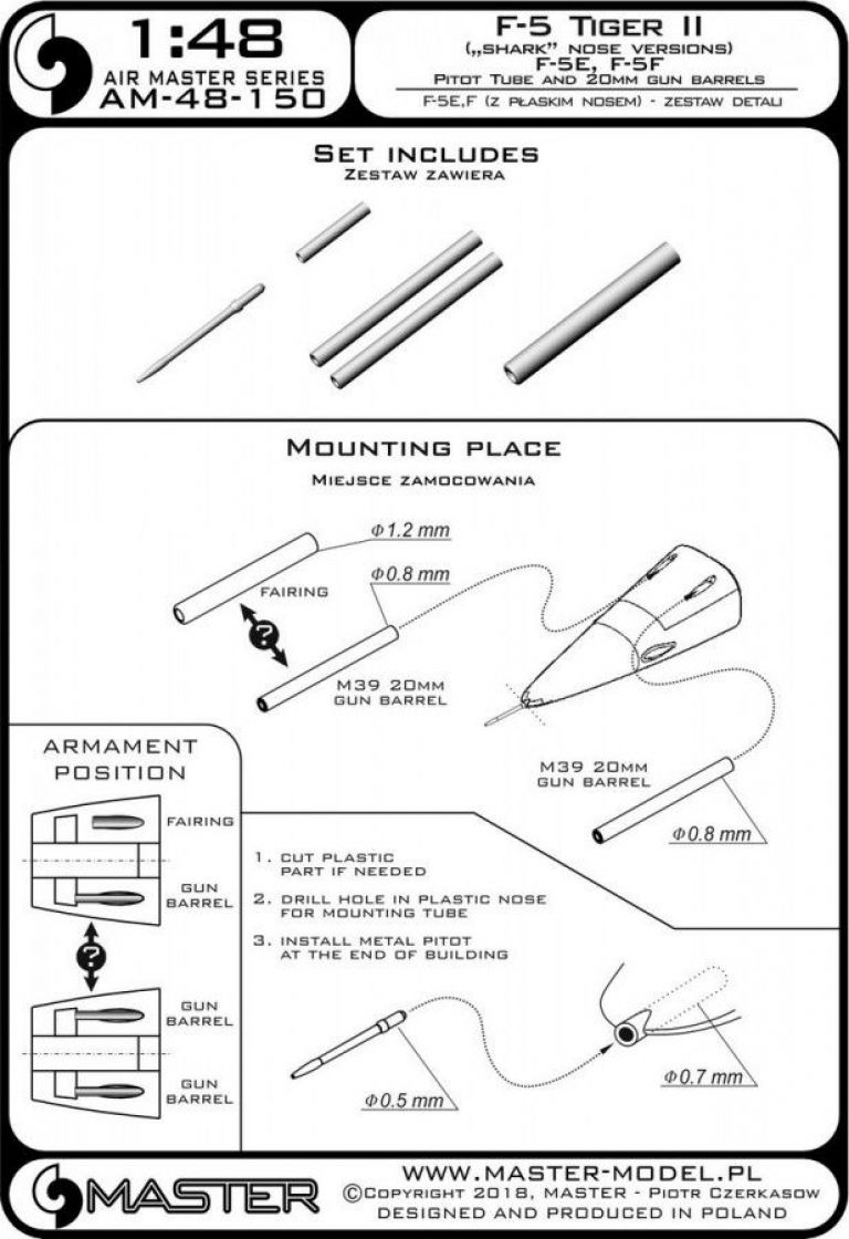 F-5 Tiger II "Freedom Fighter" (shark nose versions) - F-5 E, F - Pitot Tube and 20mm gun barrels